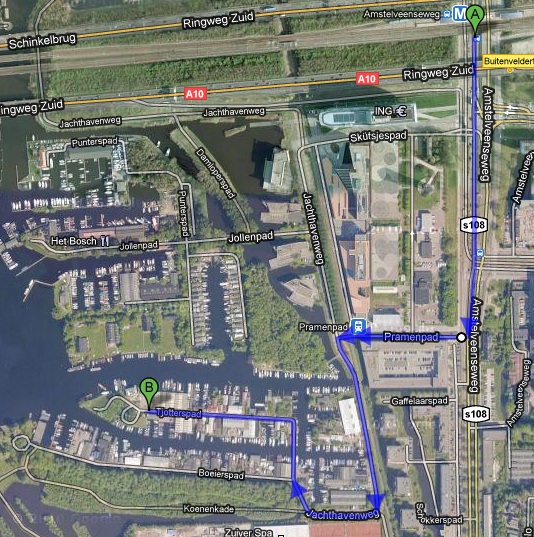 route naar Jachthaven Meerzicht Amsterdam 